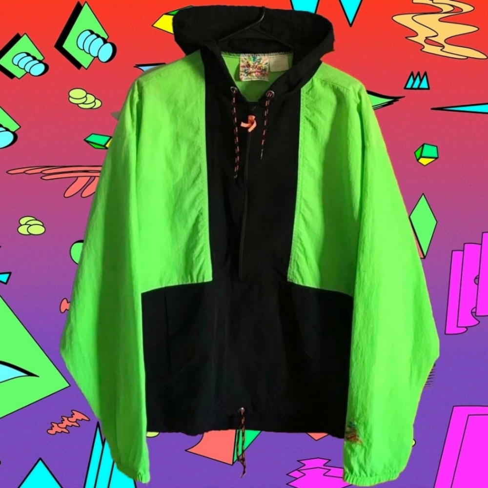 80s Vintage Ocean Equipment Pullover Windbreaker Neon